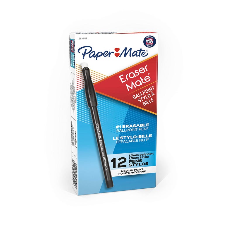 Paper Mate EraserMate Erasable Pen, Medium Point, Black, Box of 12 - Image 5